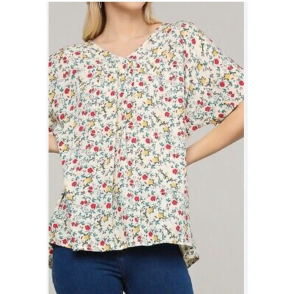 Ninexis NWT Printed Bohemian Rayon Pullover Short‎ Sleeve Blouse Size Medium